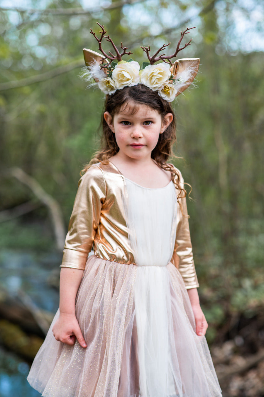 Woodland Deer Dress With Headpiece (Size 3-4)