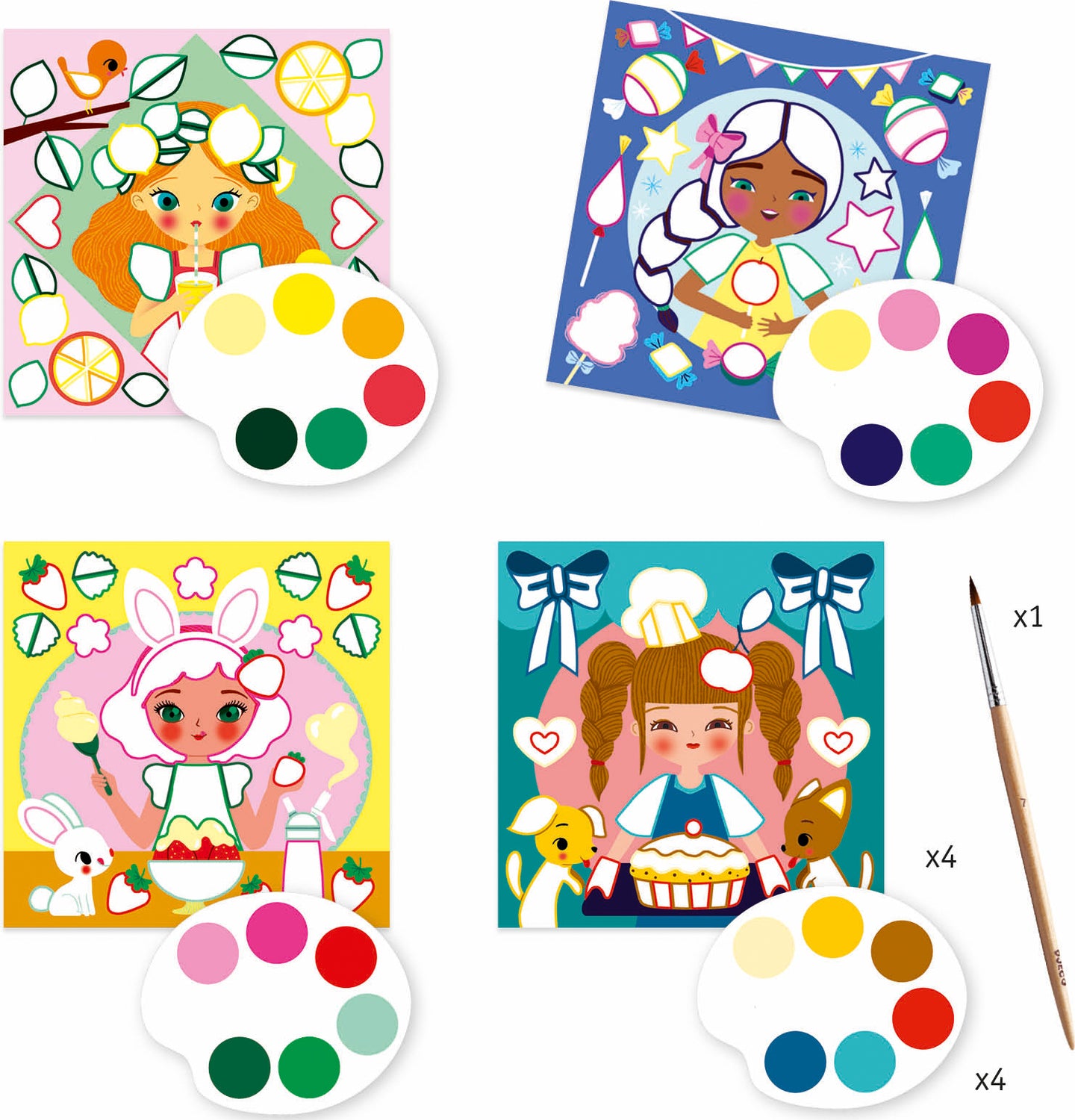 Djeco Snack Time  Surprise Watercolor Painting Cards Activity Set