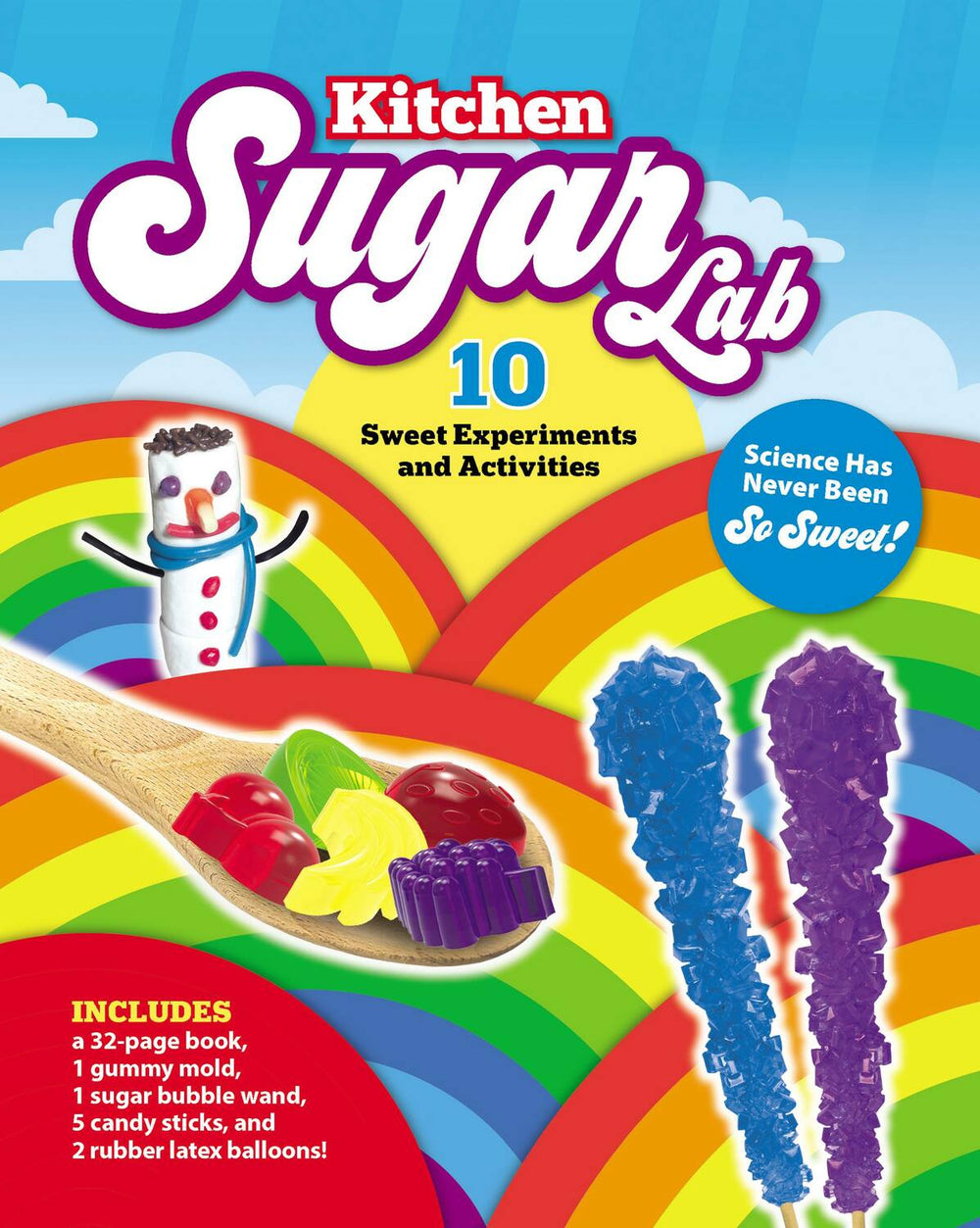 Kitchen Sugar Lab: Science Has Never Been So Sweet! 10 Sweet Experiments and Activities – Includes: a 32-page book, 1 gummy mold, 1 sugar bubble wand, 5 candy sticks, and 2 rubber latex balloons!