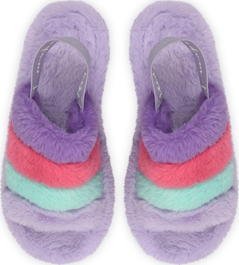 Purple Pink and Blue Furry Slippers (Large)
