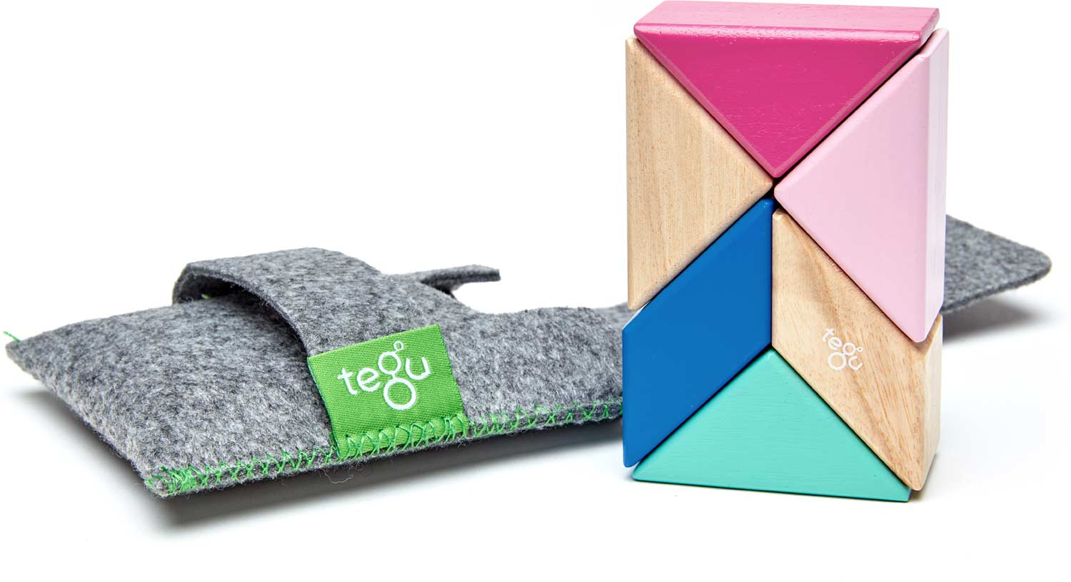 Tegu Pocket Pouch Prism Magnetic Wooden Block Set, BLOSSOM - 6 Piece