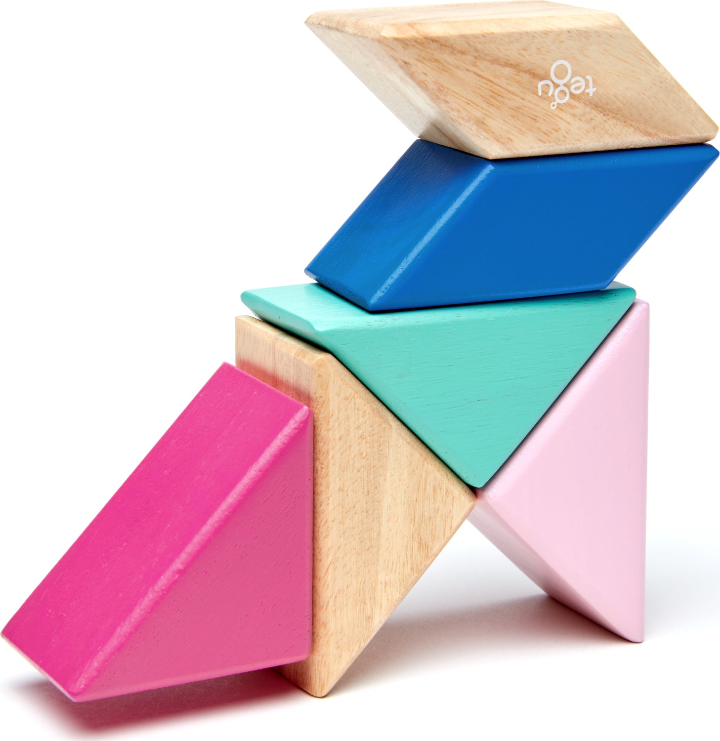 Tegu Pocket Pouch Prism Magnetic Wooden Block Set, BLOSSOM - 6 Piece