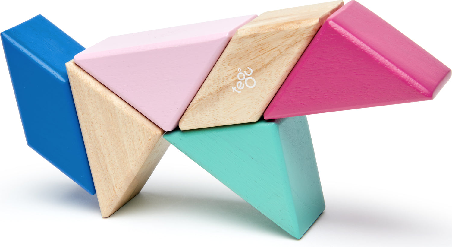 Tegu Pocket Pouch Prism Magnetic Wooden Block Set, BLOSSOM - 6 Piece