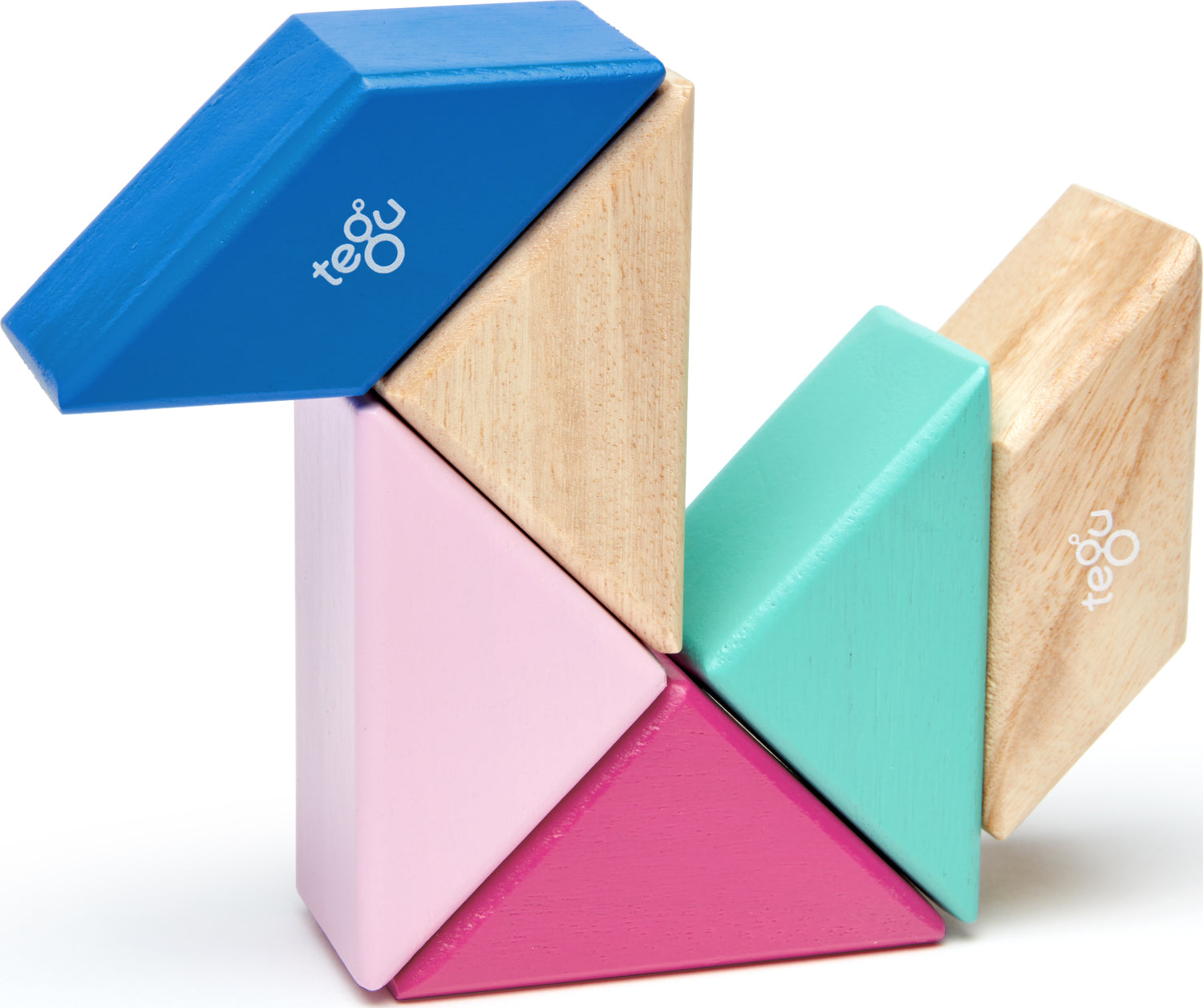 Tegu Pocket Pouch Prism Magnetic Wooden Block Set, BLOSSOM - 6 Piece