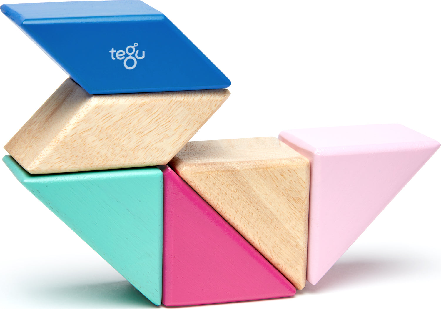 Tegu Pocket Pouch Prism Magnetic Wooden Block Set, BLOSSOM - 6 Piece