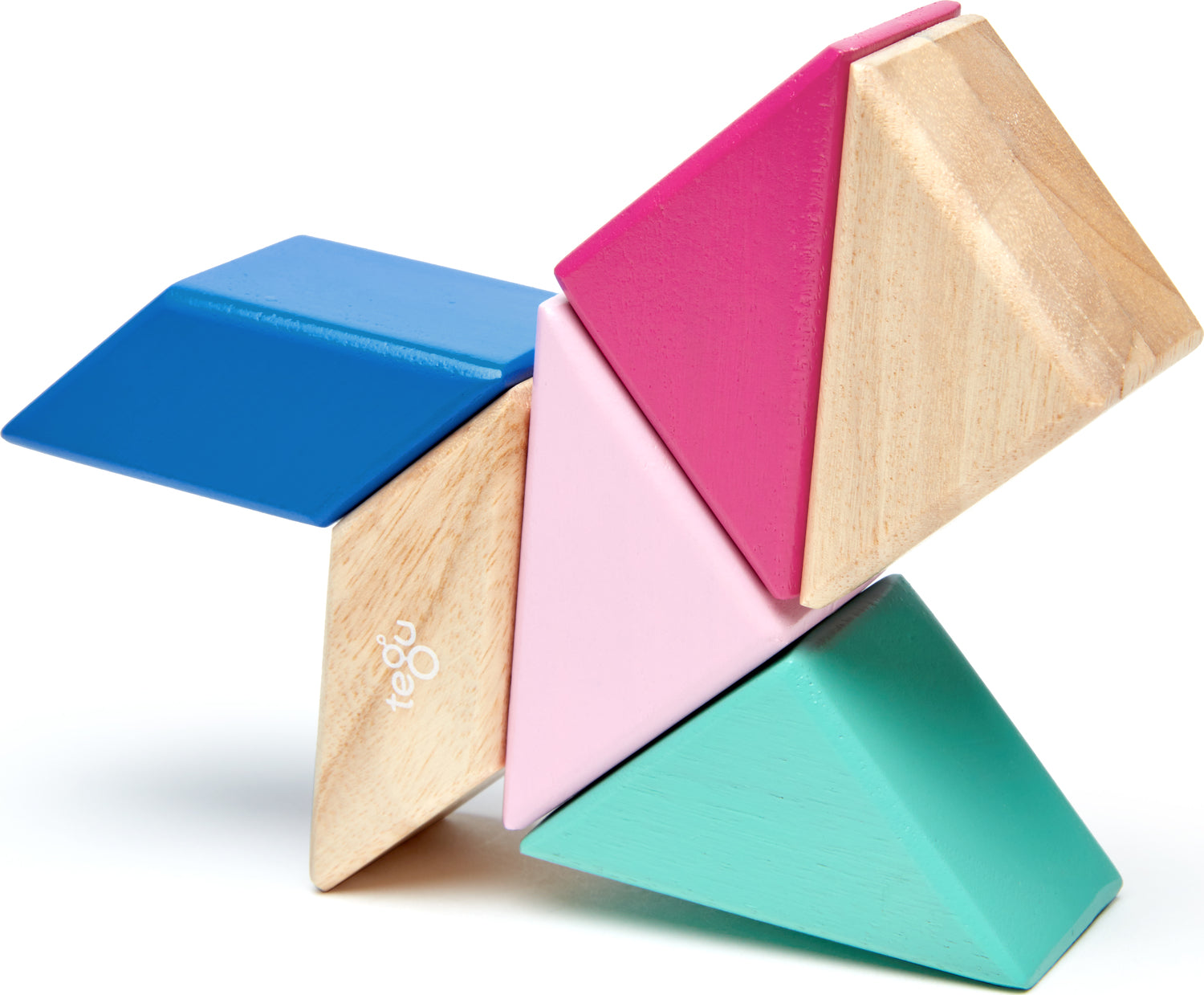 Tegu Pocket Pouch Prism Magnetic Wooden Block Set, BLOSSOM - 6 Piece