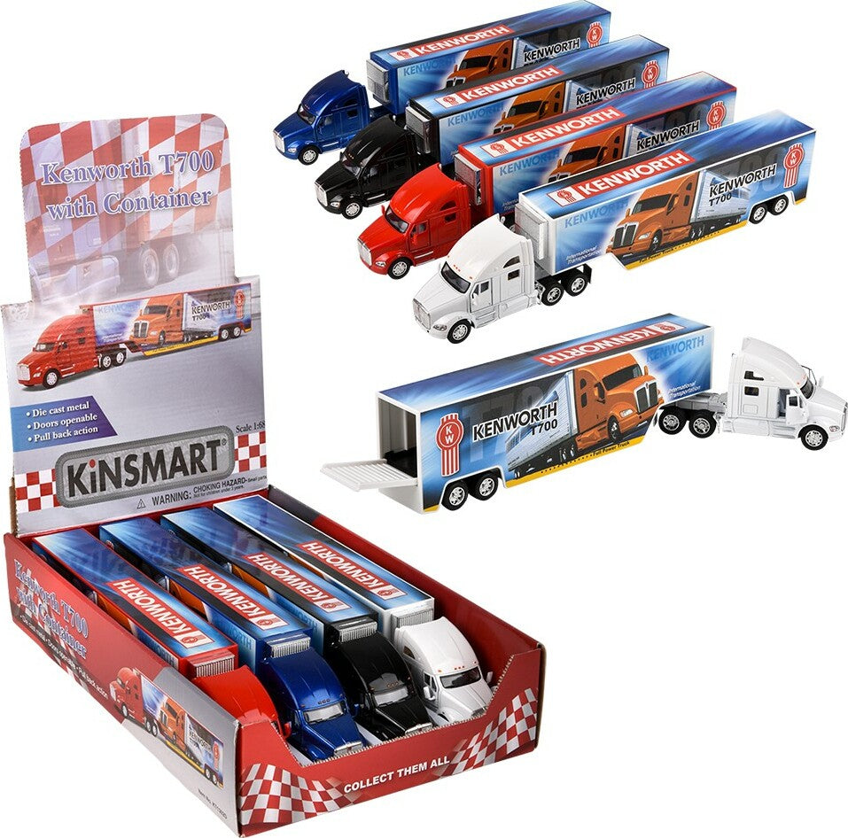 13" Diecast Pull Back Kenworth T700 Tractor Trailer (assortment - sold individually)